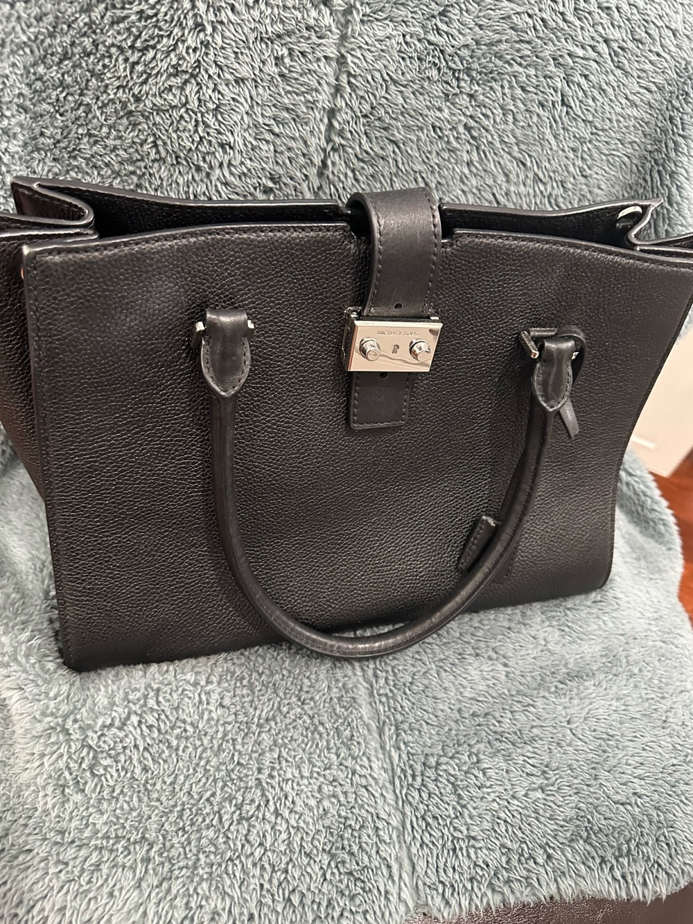 Pre-Loved Black Leather Structured Tote Handbag With Crossbody Strap